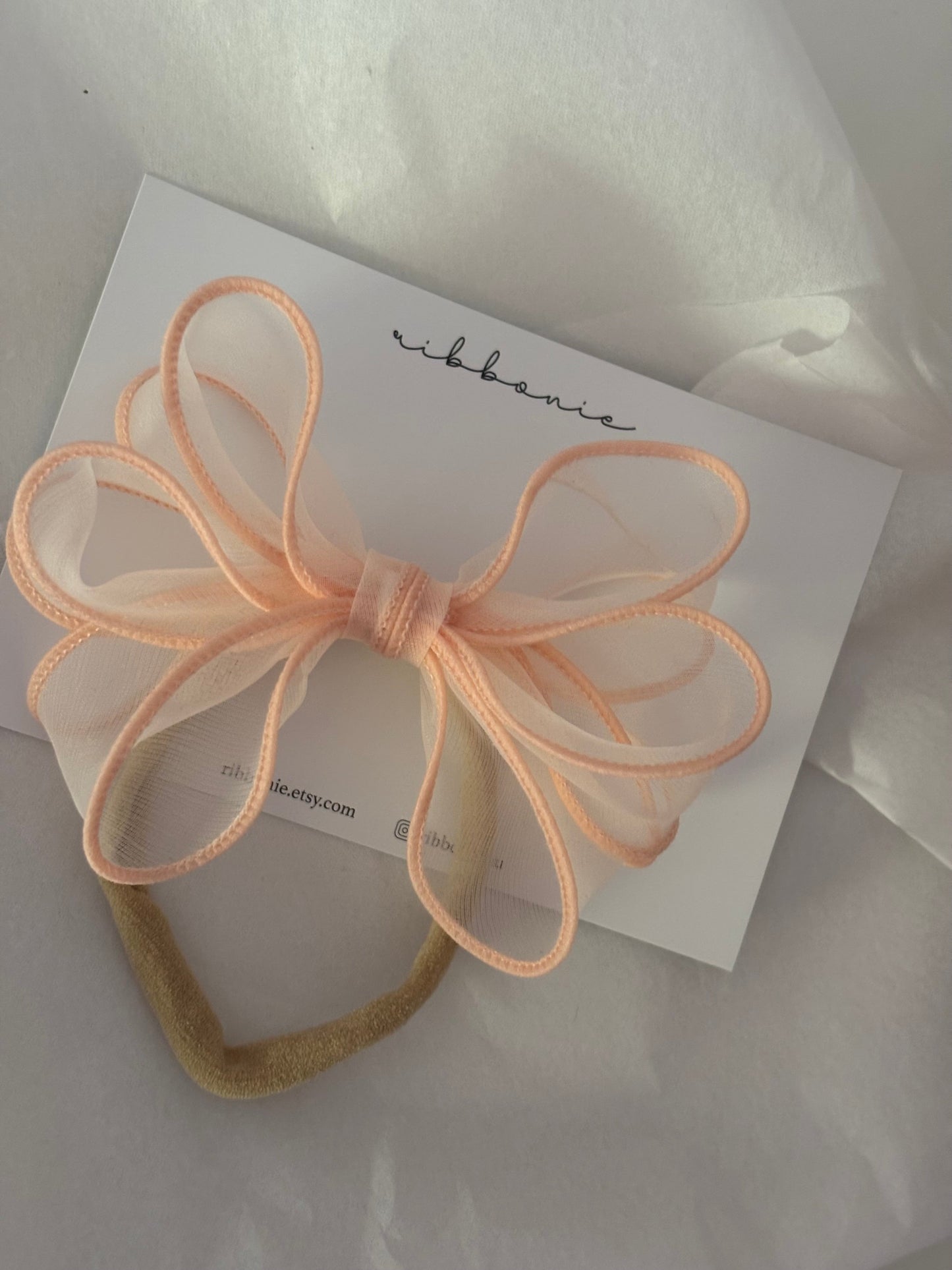 Apricot Wired Edge Bow Soft Headband for baby toddler little girl ribbonie