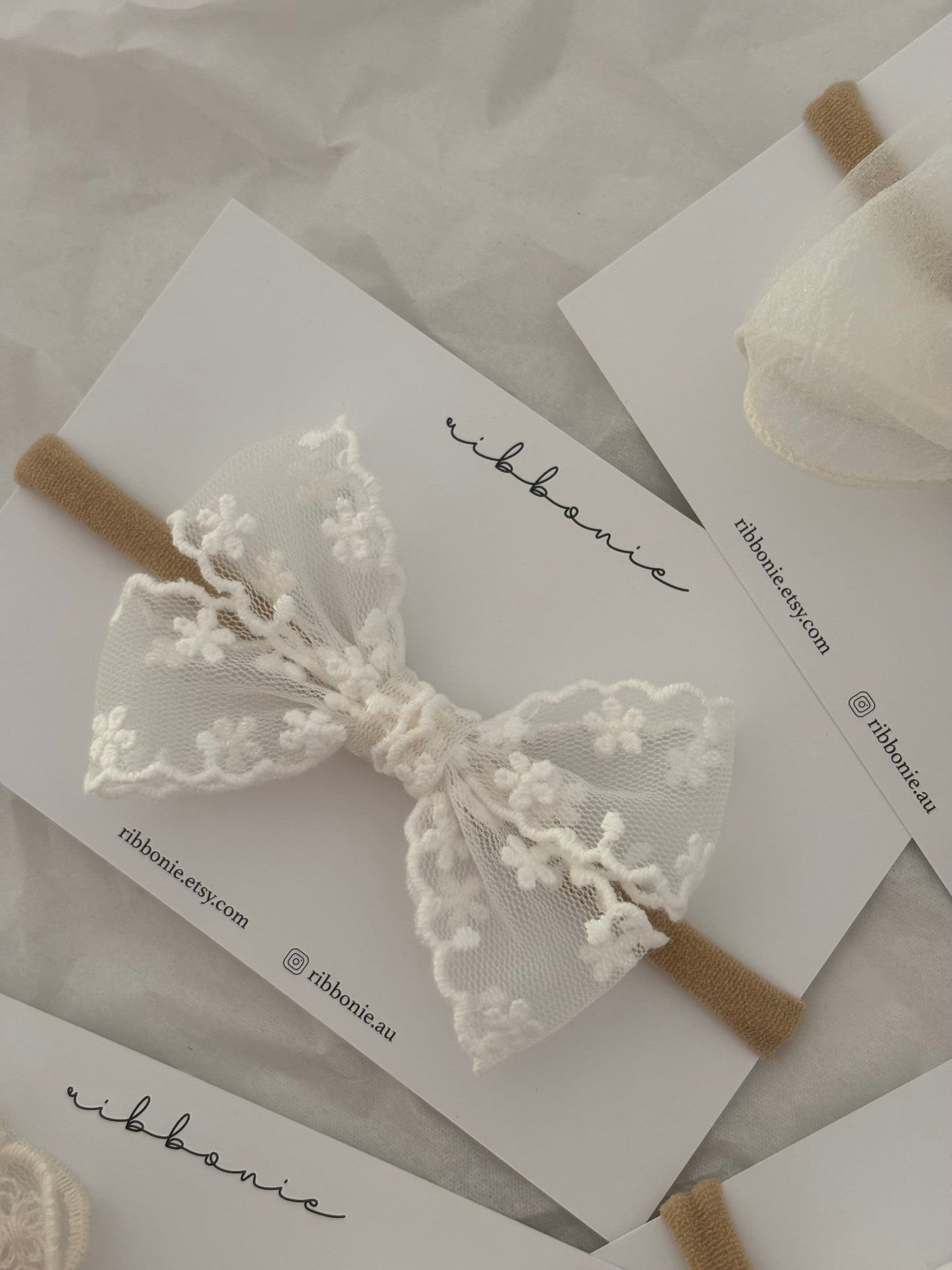 Handmade Lace Bow for Babies & Little Girls – Ella Bow Headband ribbonie