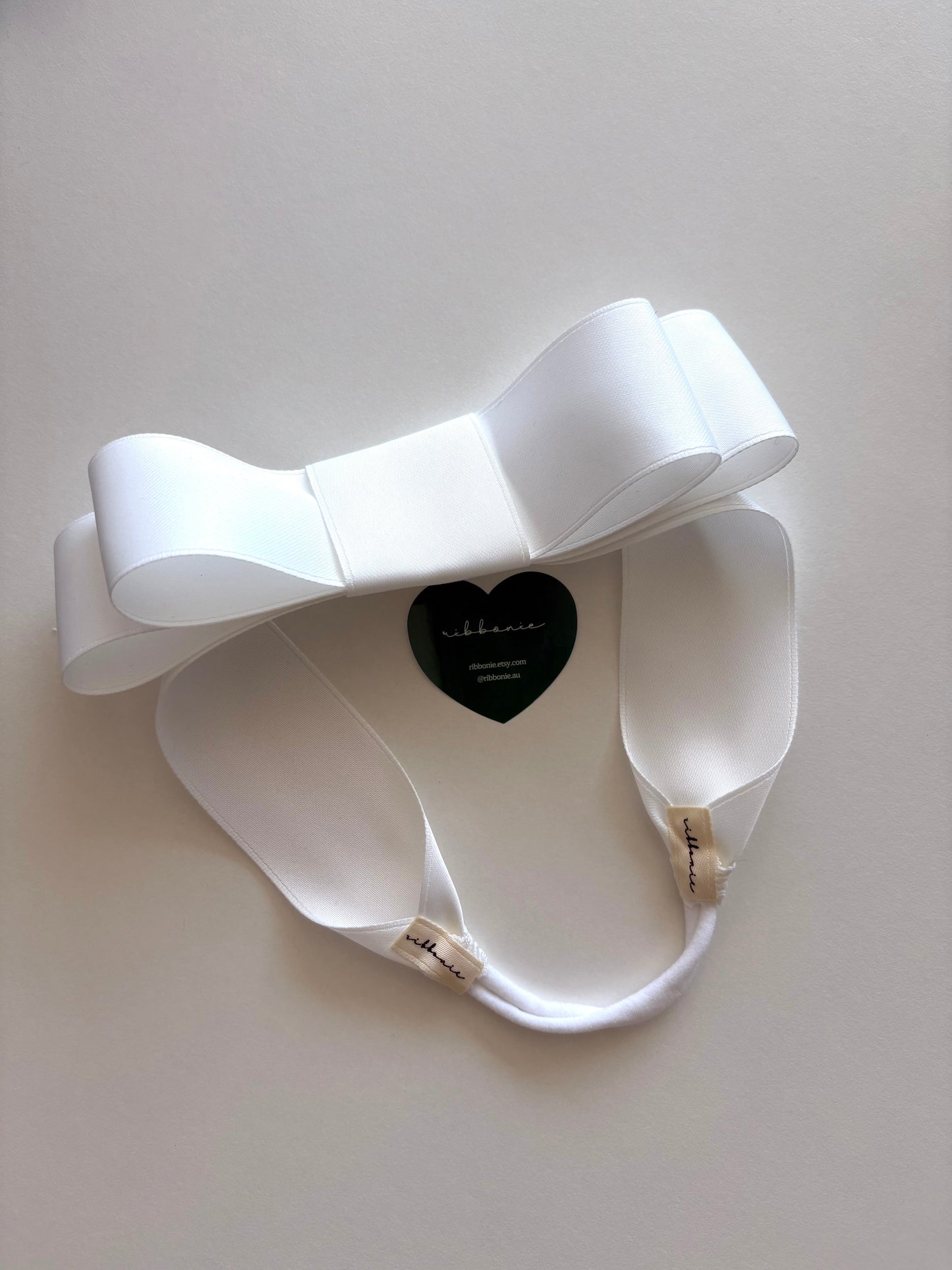 Off white satin hair bow -ribbonie