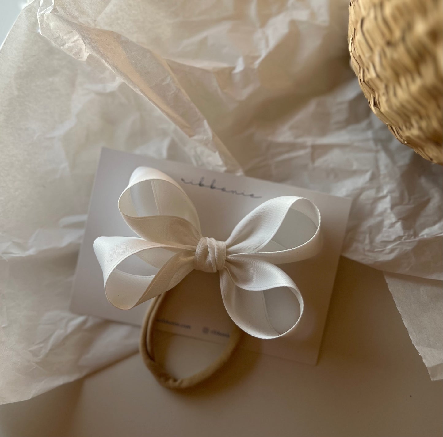 Ivory satin bow baby headband for baptism or Christening