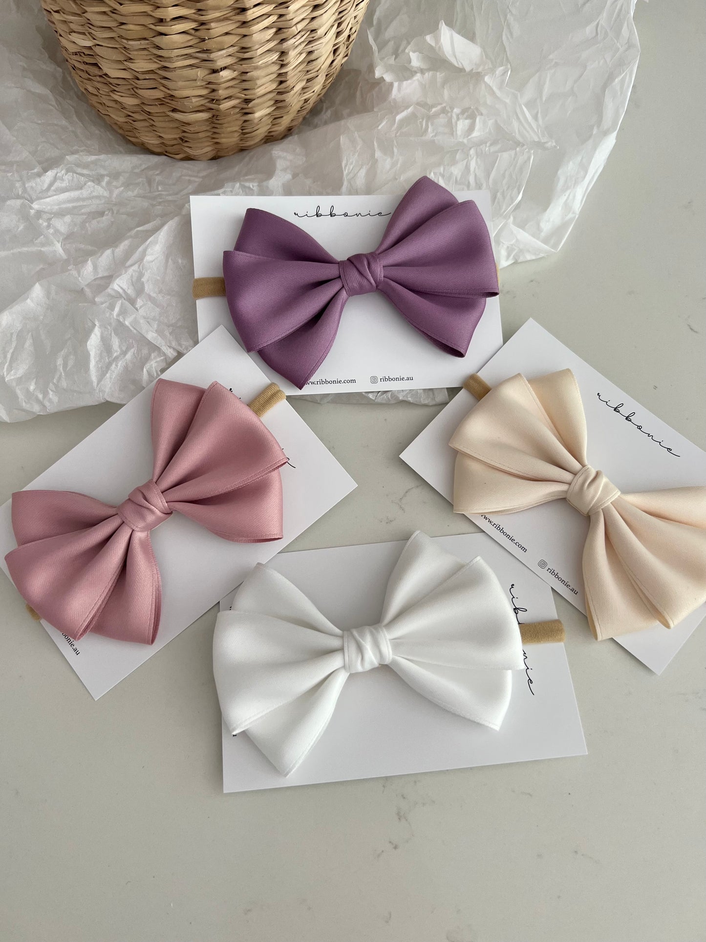 Dusty Pink satin bow headband for newborns