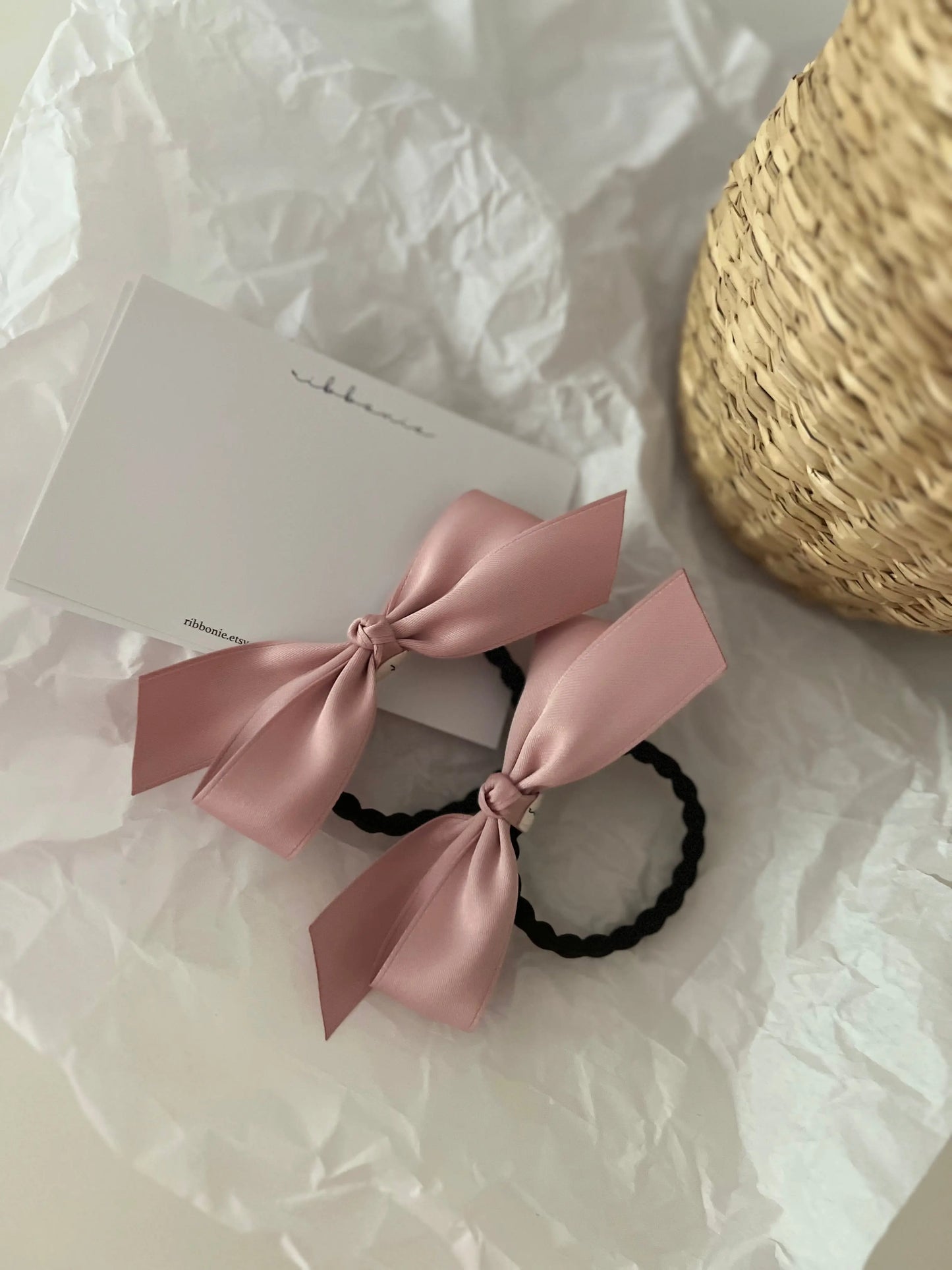 Set of Two Satin Pigtail Hair Bow Ties ribbonie