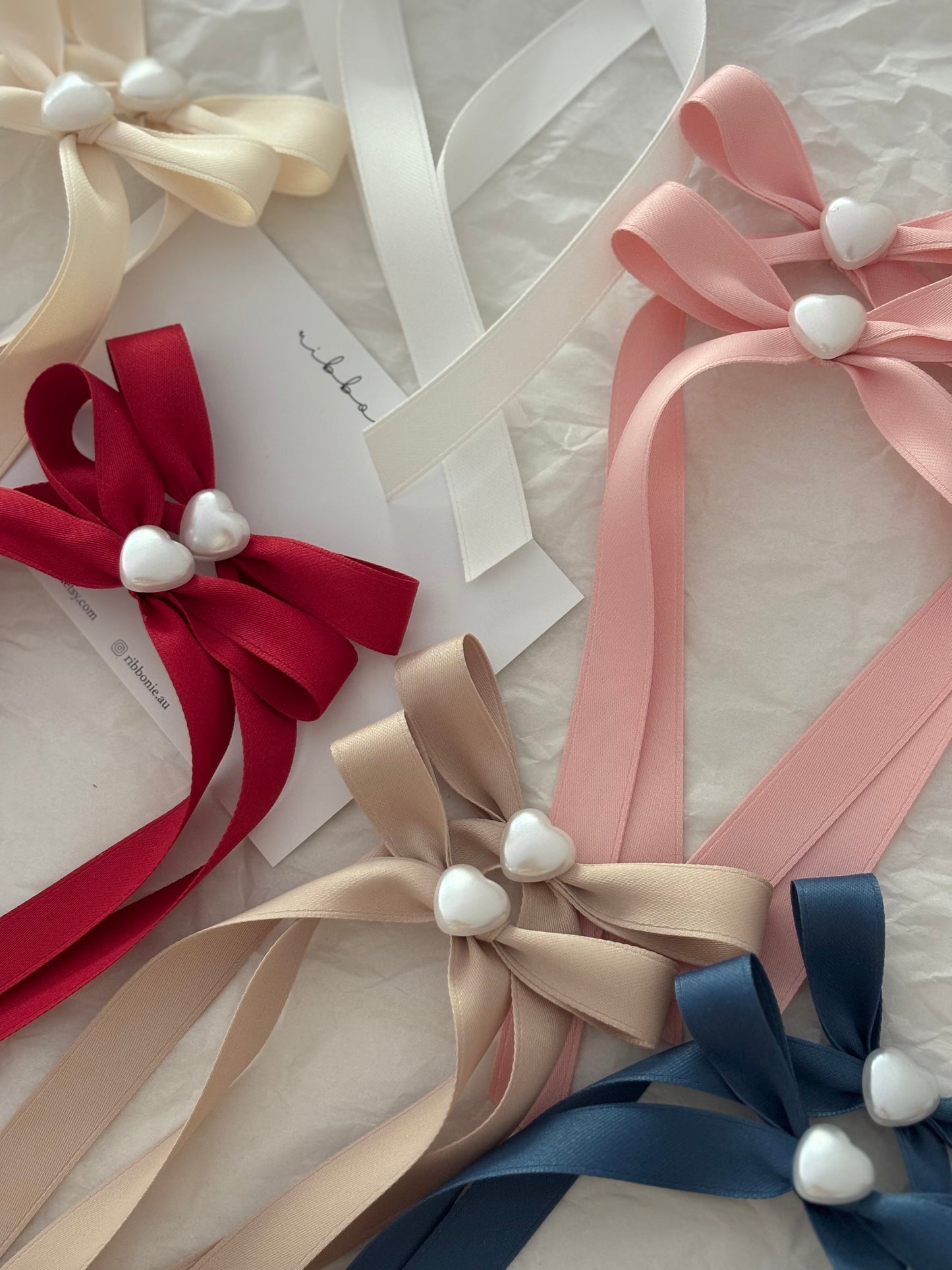 Christmas Set of Two Satin Long Tail With Pearl Hair Bow Clip for Girls