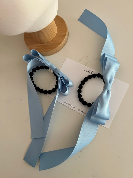 Set of Two Pigtail Satin Long Bows, School Girl Hair Bow, School Hair Accessories