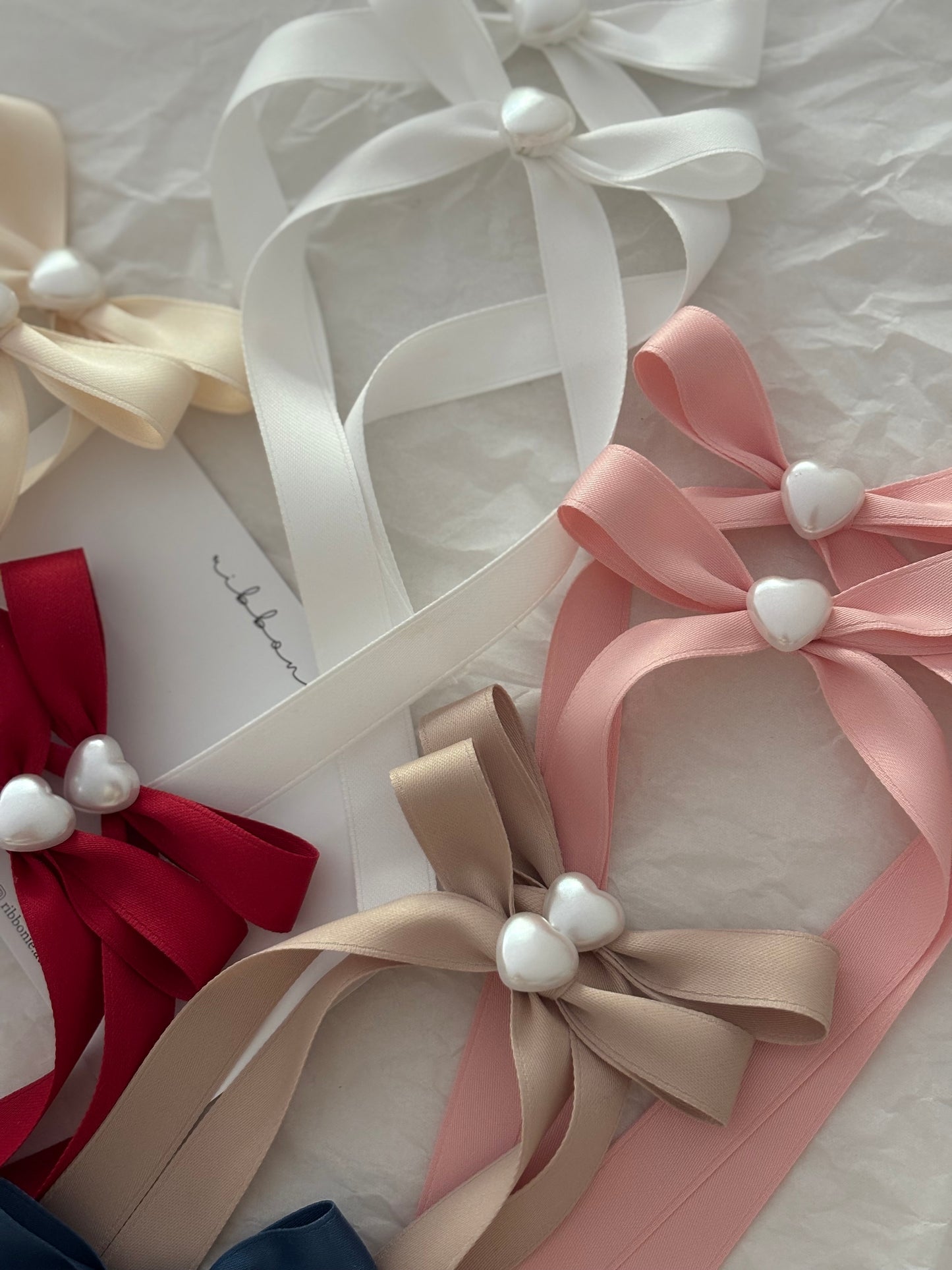 Christmas Set of Two Satin Long Tail With Pearl Hair Bow Clip for Girls