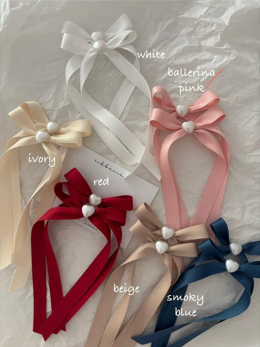 Christmas Set of Two Satin Long Tail With Pearl Hair Bow Clip for Girls