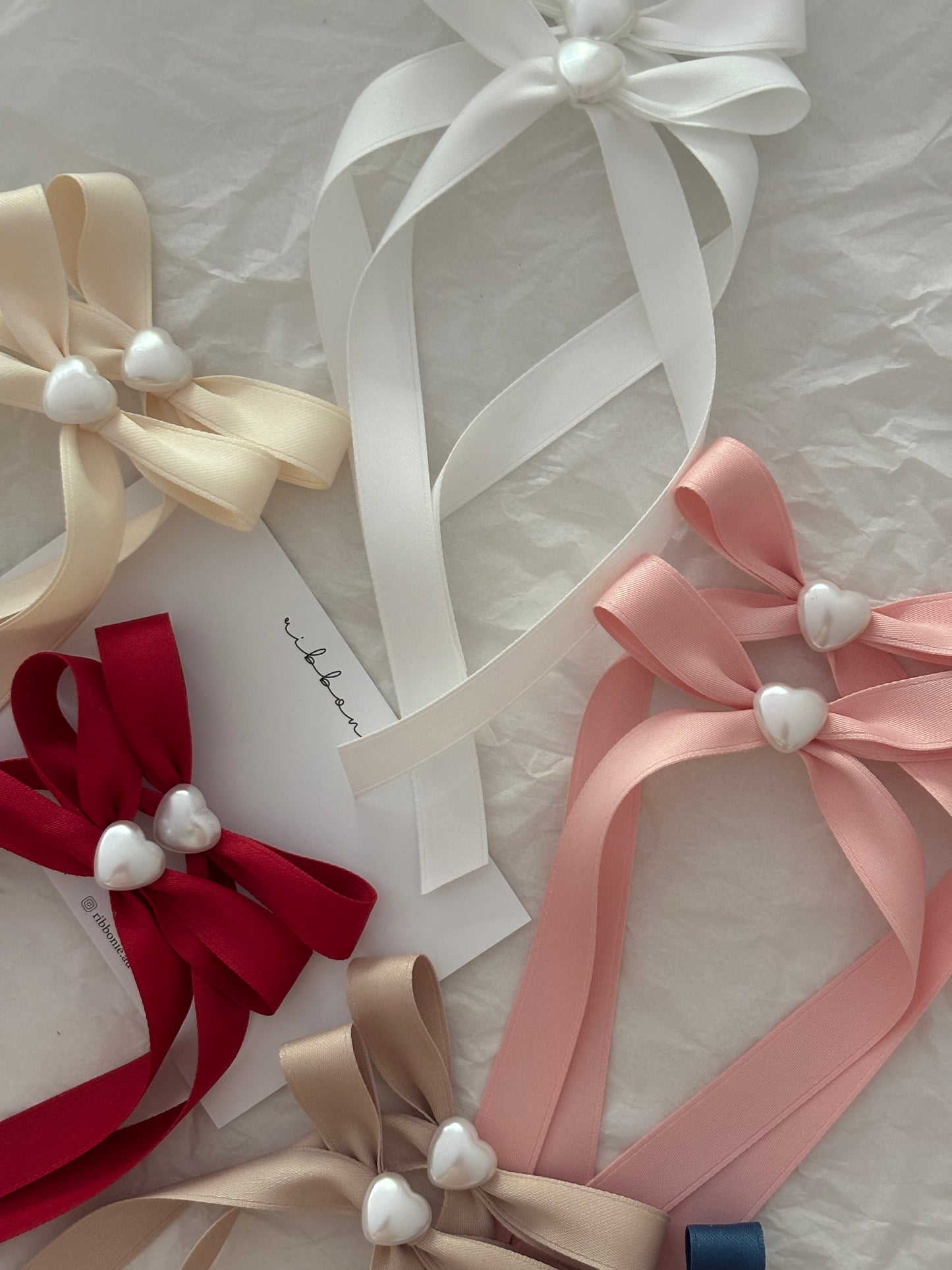 Christmas Set of Two Satin Long Tail With Pearl Hair Bow Clip for Girls