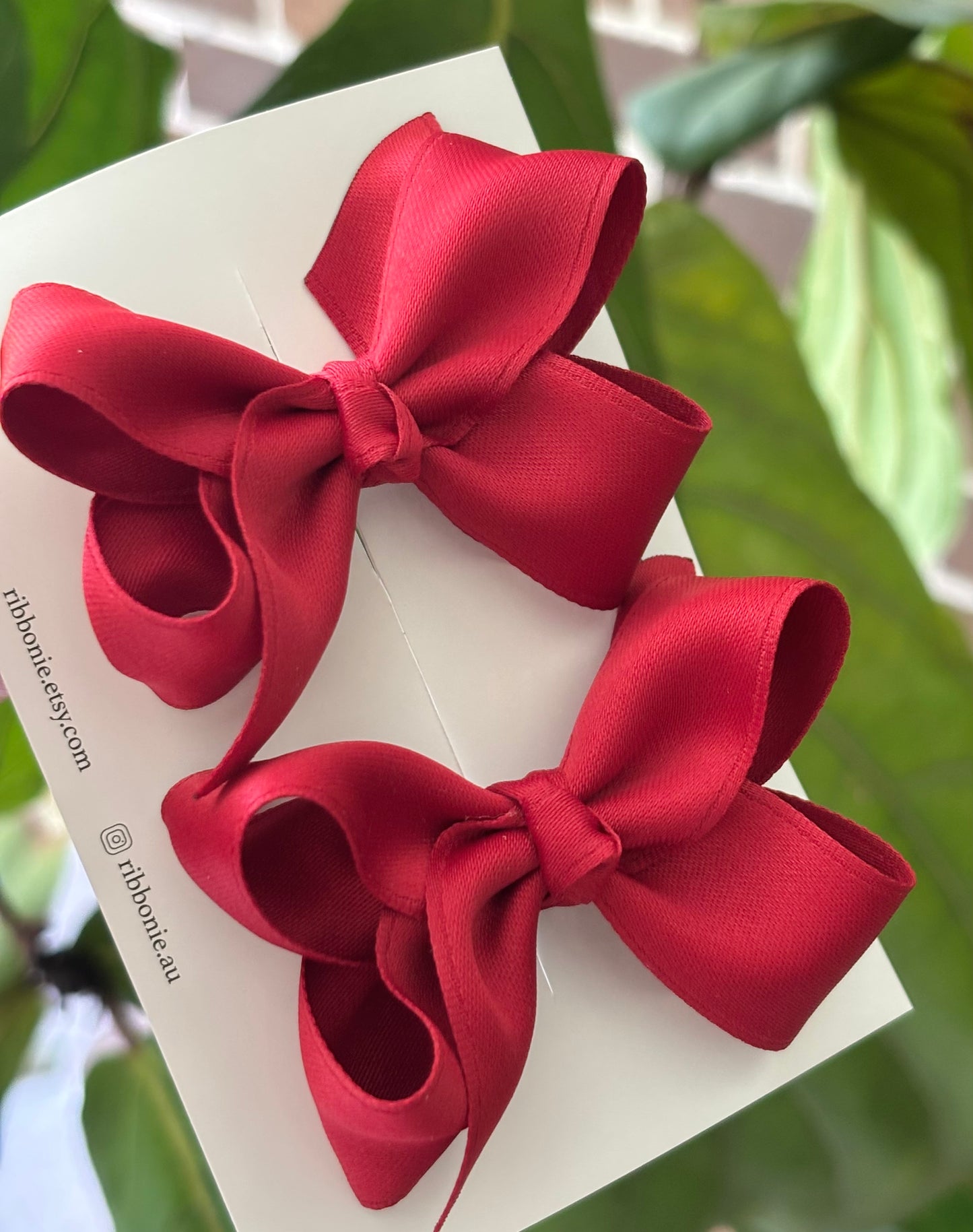 Set of Two Christmas Satin Bow Hair Clips for Pigtails - Perfect Holiday Accessories for Girls
