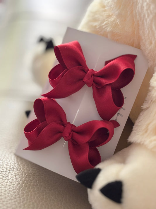 Set of Two Christmas Satin Bow Hair Clips for Pigtails - Perfect Holiday Accessories for Girls