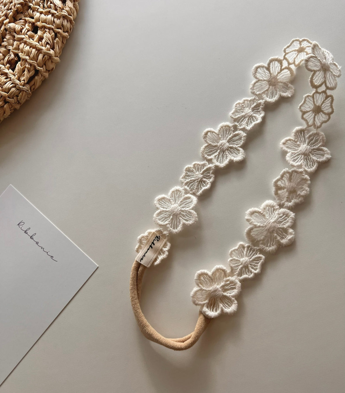 Handmade flower buttercup lace baby headband on soft nylon band