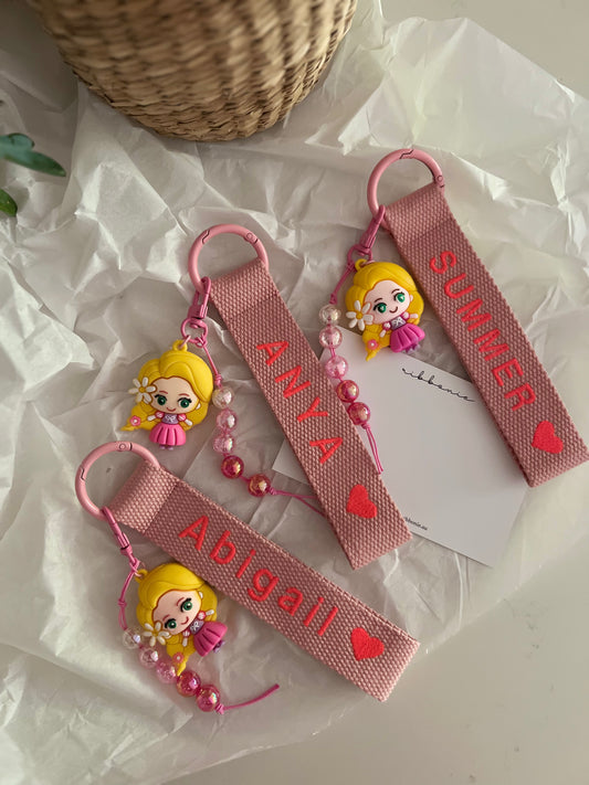 ribbonie personalised embroidery name key ring - princess charm