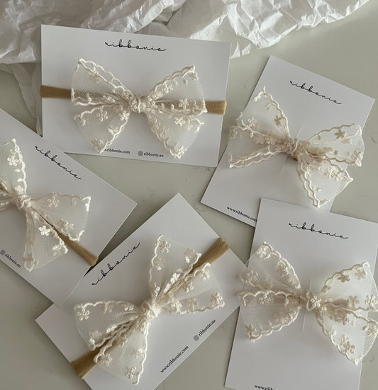 Christening Bow For Baby Baptism Bow Ella lace bow