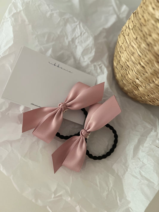 Set of Two Satin Pigtail Hair Bow Ties